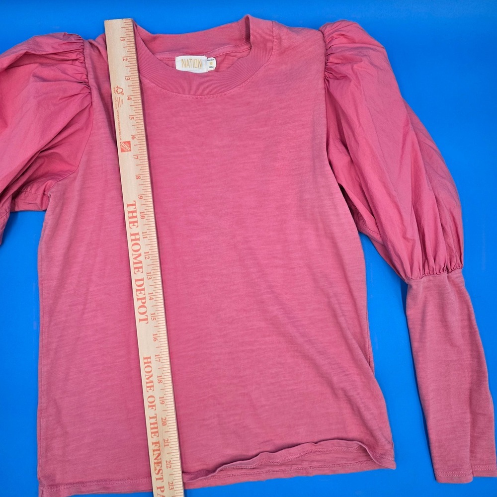 Nation LTD Lima Puff Sleeve Top Coral Pink Slub Cotton Womens Medium 1258JJR - Picture 5 of 7